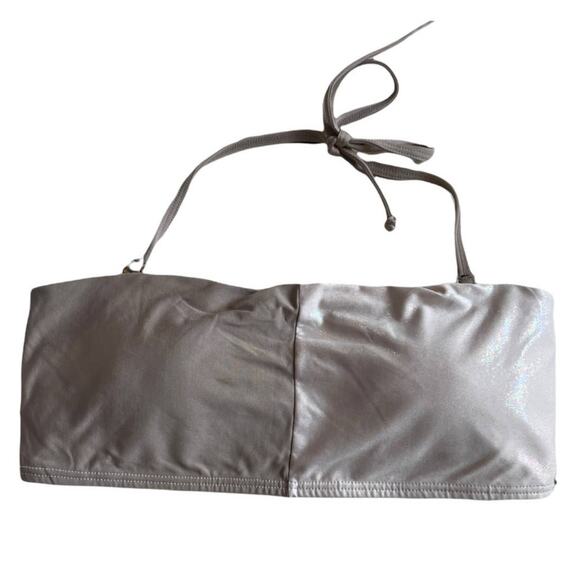 PQ Swim Bikini Top Womens Small Grey Cream Two Tone Bandeau Bikini Halter Tie - Picture 1 of 5